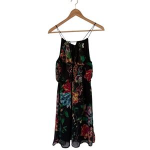 Old Navy Black Floral Ruffle Halter Dress Spaghetti Strap Women's Size S‎